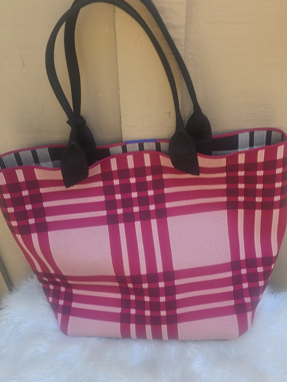 Rothy's plaid reversible tote